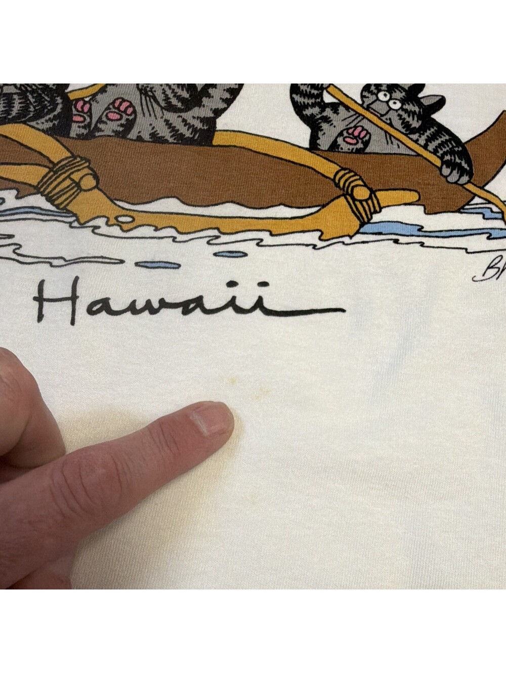 Vintage 90s B Kliban Cat Hawaii T Shirt L Crazy Shirts Canoe Single Stitch USA - Picture 9 of 15